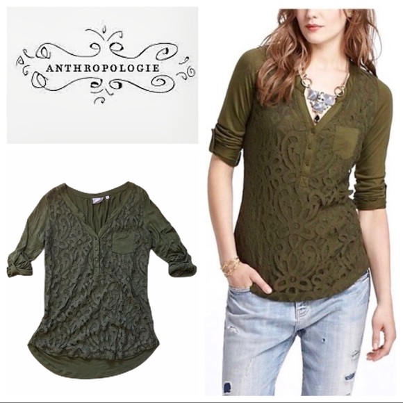 Anthropologie Tops - Anthropologie Vanessa Virginia Devine Henley Green